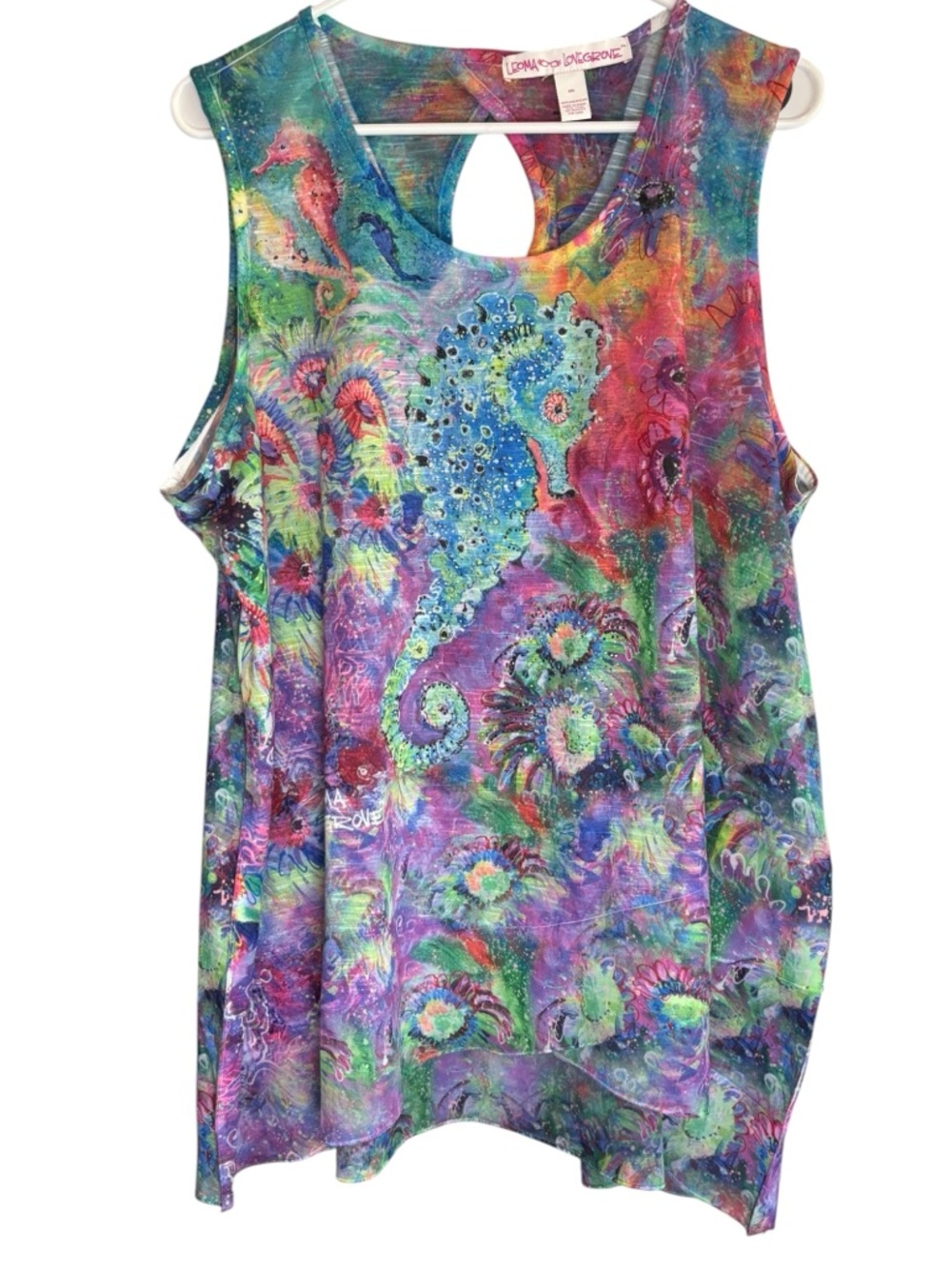 Leoma Lovegrove Seahorse Rhinestone Tank XXL Colorful Art Print Keyhole Back - Picture 2 of 11